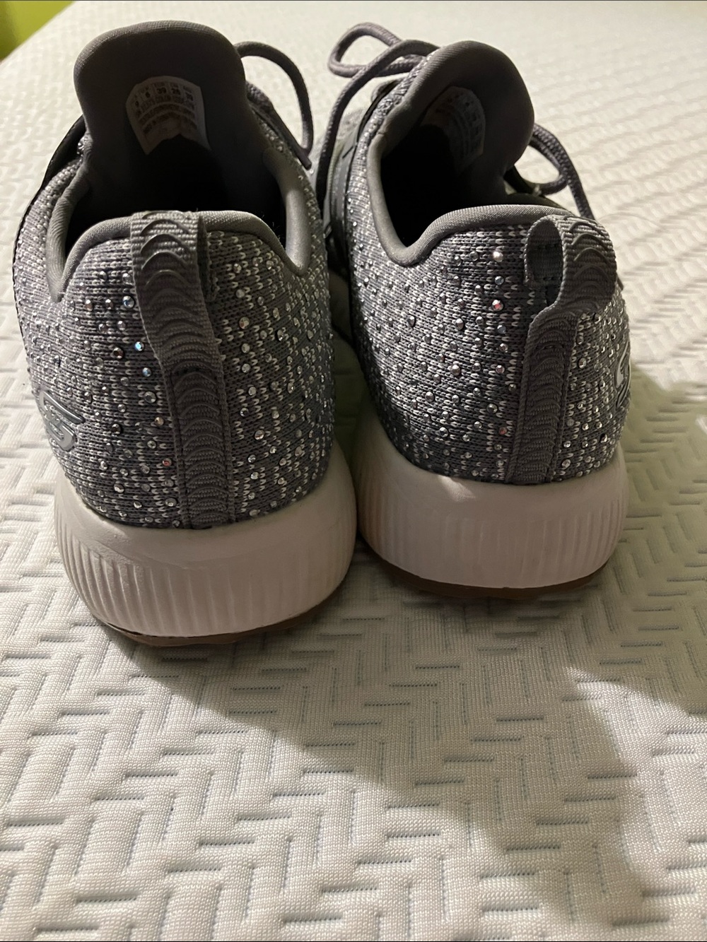 Skechers Gray Knit Lace-Up Athletic Sneakers “Bobs” with sparkle - Picture 5 of 5